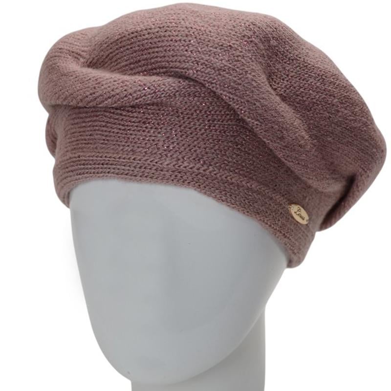Берет жіночий подвійний Lirus МЛАДА з люрексовою ниткою універсальний Пудровий (286849)