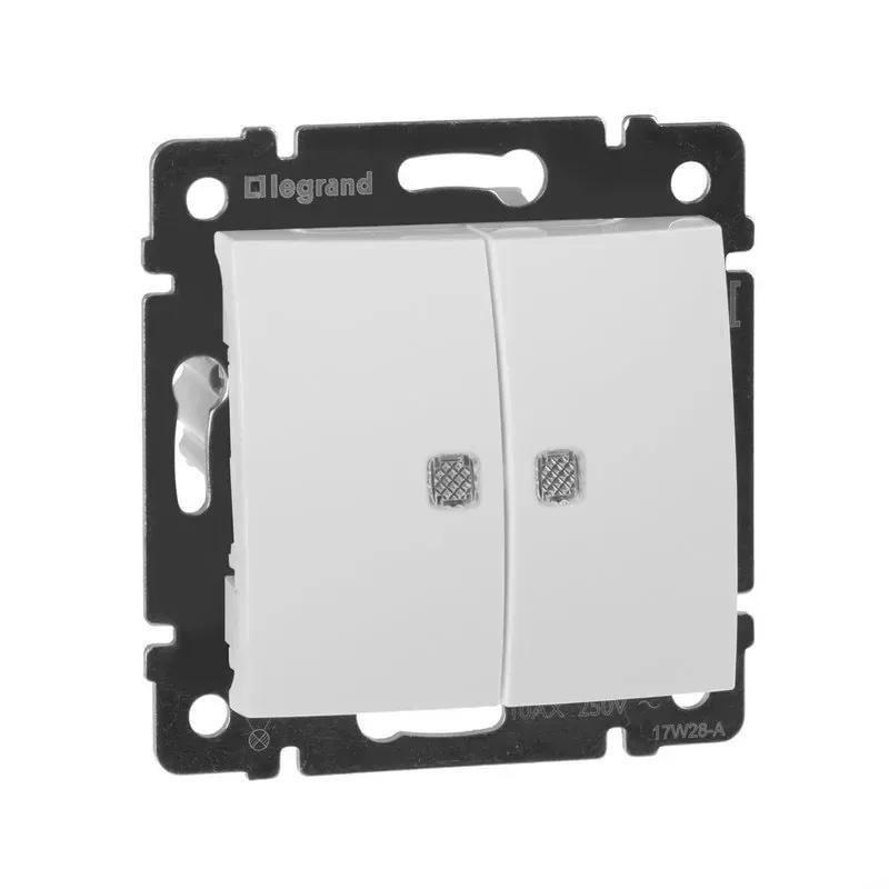 Выключатель двухклавишный Legrand Valena с подсветкой Белый (774428)