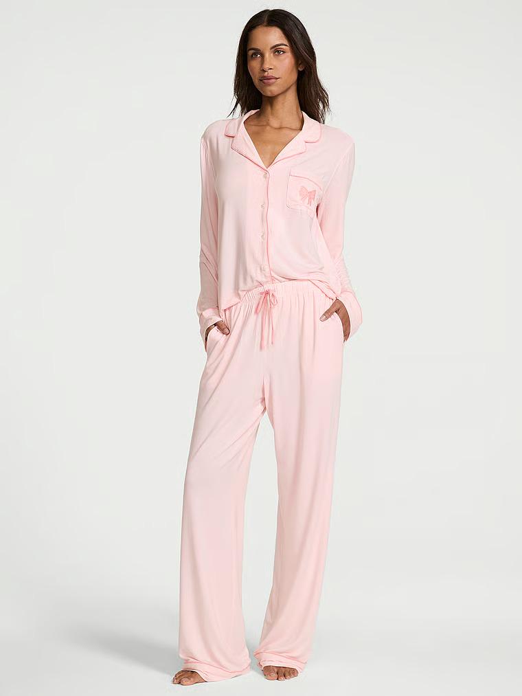 Пижама модал Victoria's Secret SoSoft Modal Bow Long Pajama Set Regular S Розовый (27162097)