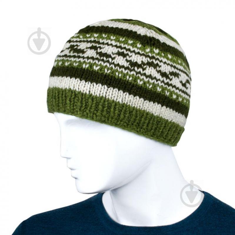 Шапка Kathmandu Пана Ручная работа 100% шерсть яка М 57-58 Оливковый + белый (25723)