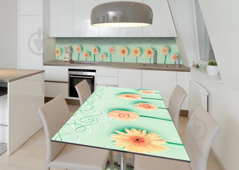 Наклейка 3Д виниловая на стол Zatarga «Розы и герберы» 650х1200 мм для домов, квартир, столов, кофейн, кафе