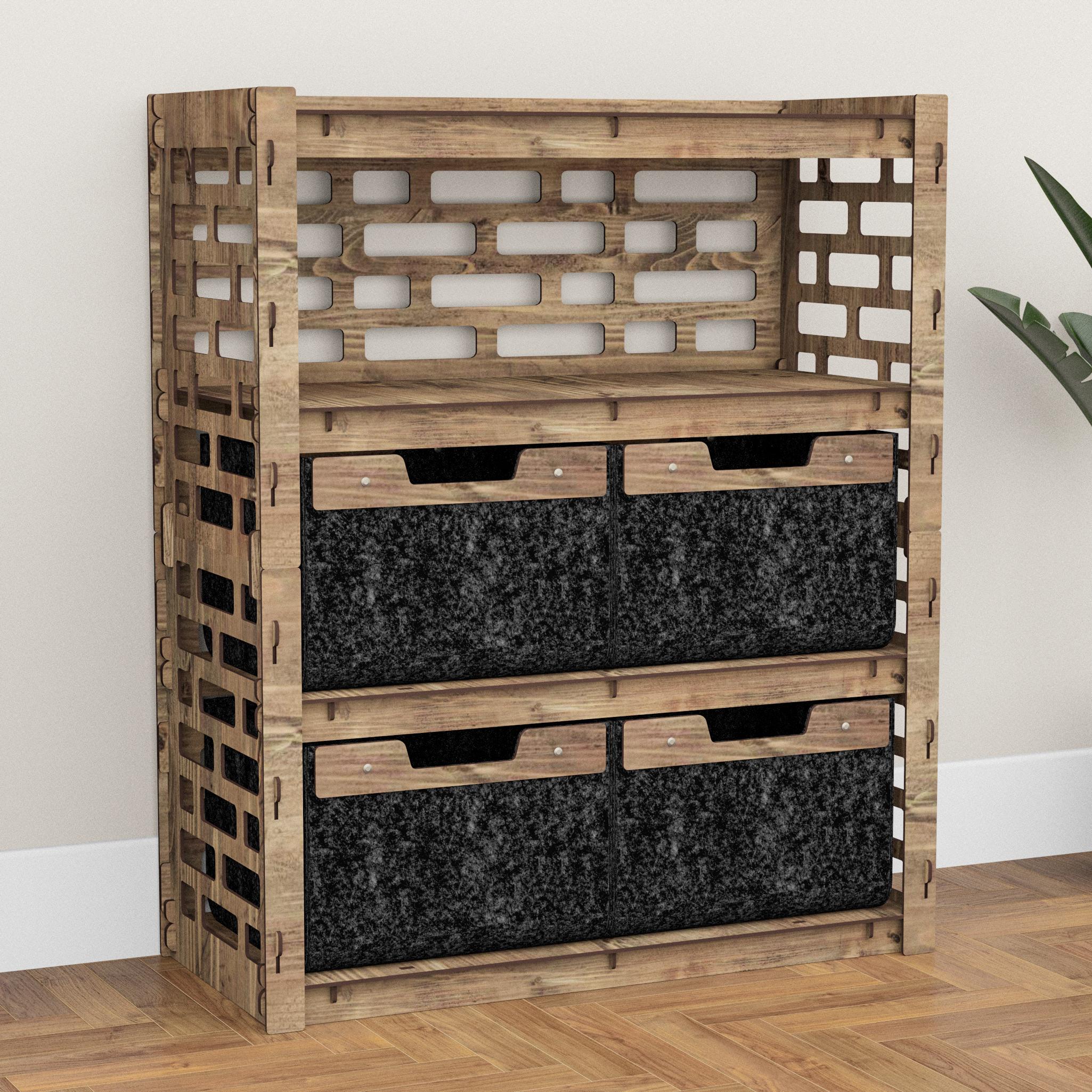 Комод в комнату деревянный Hexagonica Brickwall на 4 ящика черные корзины 900х750х345 мм (111496) - фото 2 Комод в комнату деревянный Hexagonica Brickwall на 4 ящика черные корзины 900х750х345 мм (111496) - фото 2