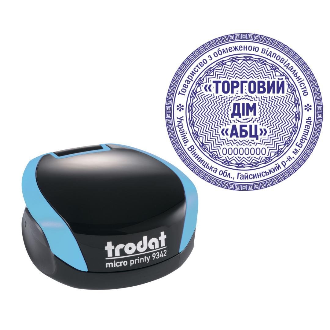 Печатка ТОВ на кишеньковому оснащенні Trodat Micro Printy 9342 d 42 мм Бірюзовий (ТОВ6/9342/BZ)