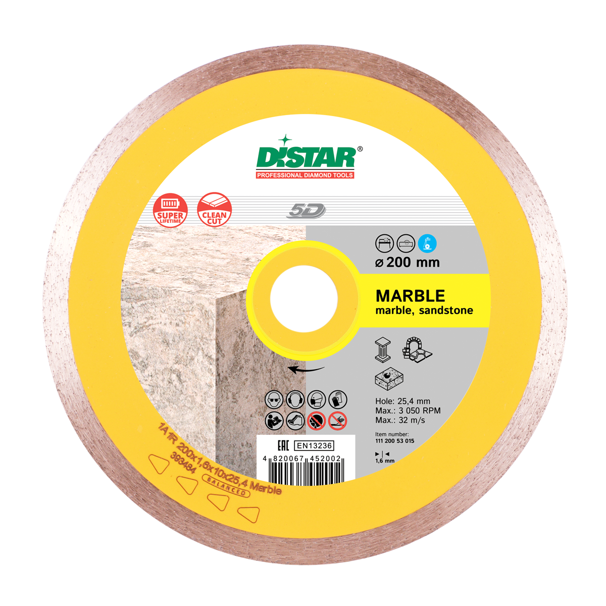 Круг алмазный отрезной Distar 1A1R 200x1,6x10x25,4 Marble (11120053015)