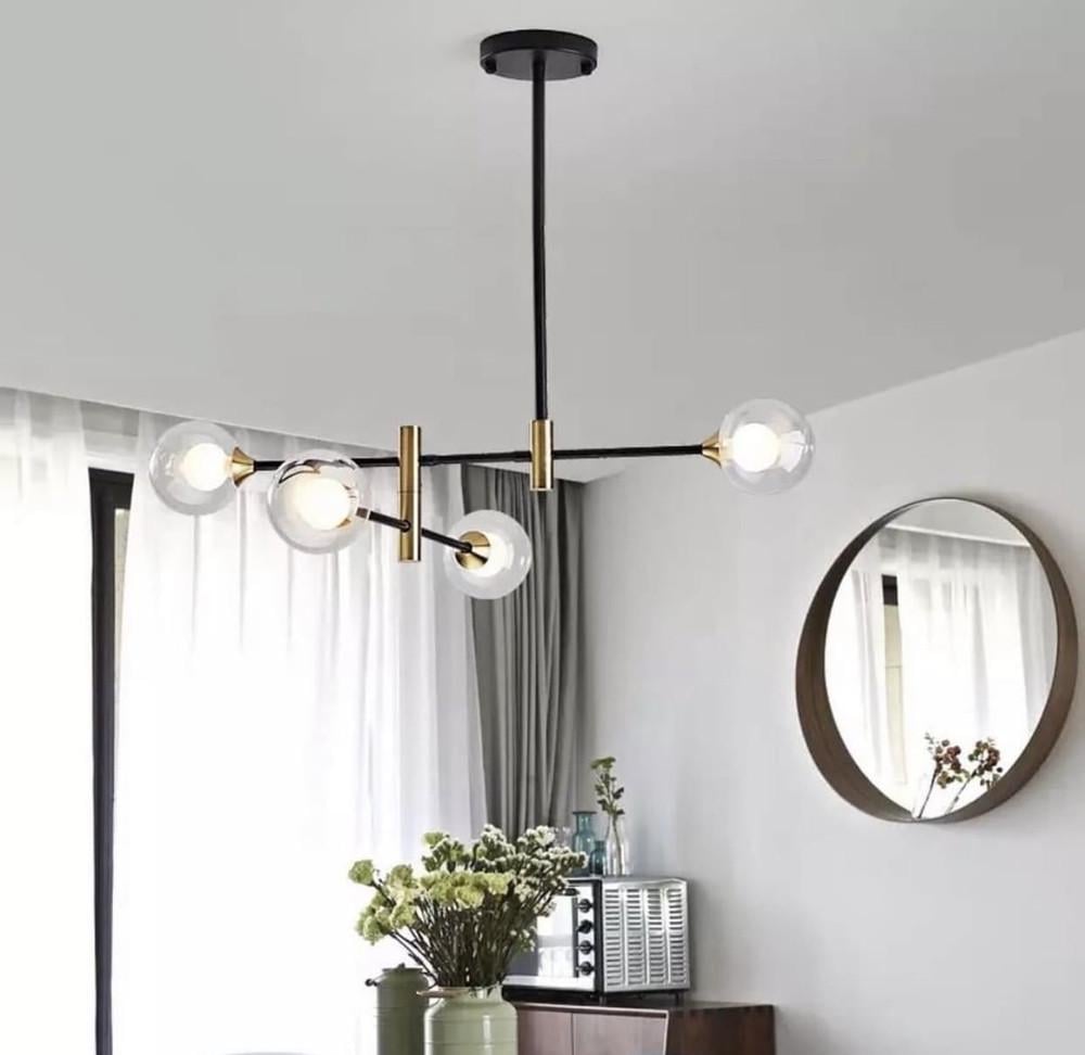 Люстра двухуровневая современная с 4 двойными плафонами Черный (AOC 7/4)