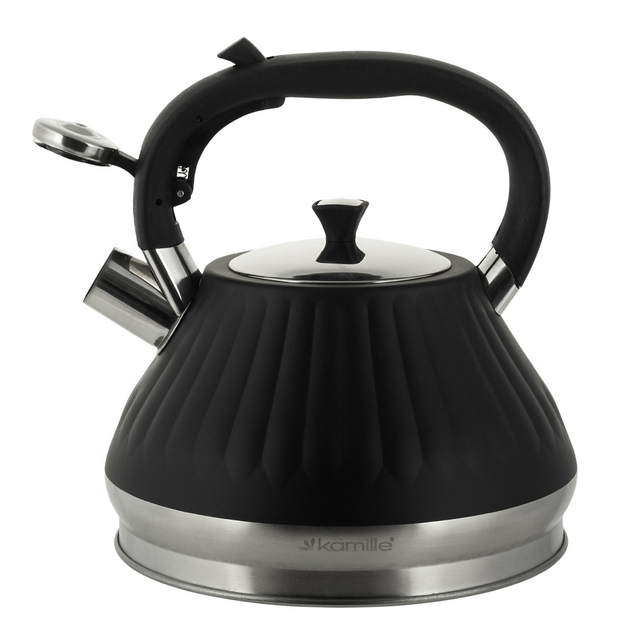 Чайник со свистком и ручкой с покрытием soft touch Kamille KM-0858 из нержавеющей стали 3 л Черный (150-84-0858) - фото 3 Чайник со свистком и ручкой с покрытием soft touch Kamille KM-0858 из нержавеющей стали 3 л Черный (150-84-0858) - фото 3