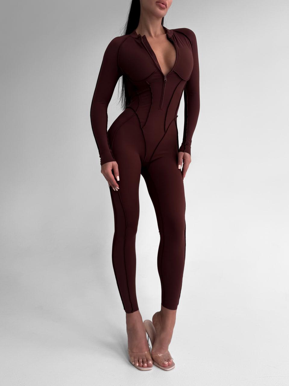 Комбінезон спортивний довгий зі швами назовні/чашками та без пуш-ап M Шоколадний (MJLG06M) Комбінезон спортивний довгий зі швами назовні/чашками та без пуш-ап M Шоколадний (MJLG06M)
