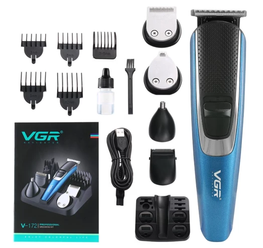 Машинка для стрижки VGR V-172 з насадками для волосся/бороди/вусів/вух/носа (ML-04371)