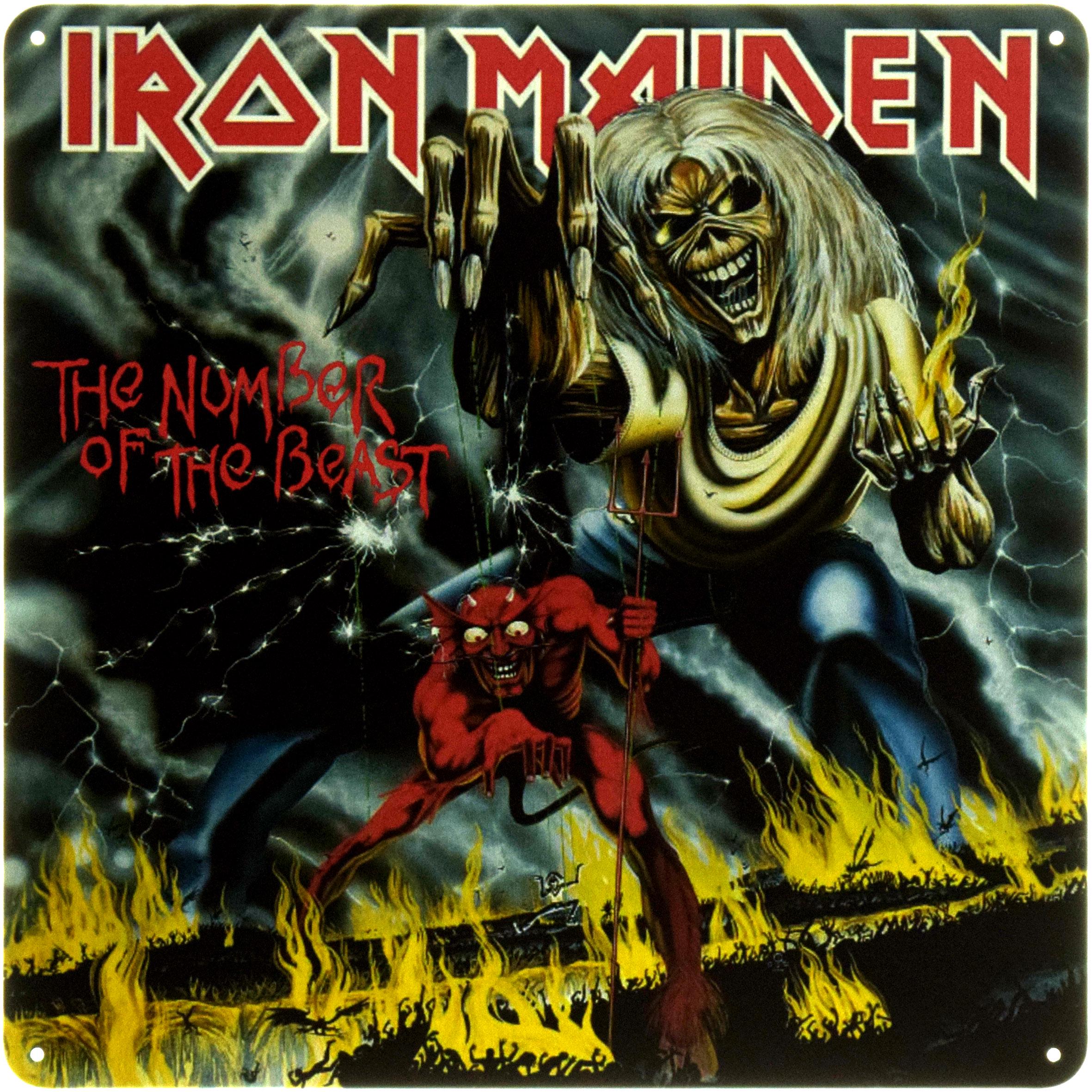 Табличка металлическая "Iron Maiden – The Number of the Beast" 30x30 см (ms-104655)