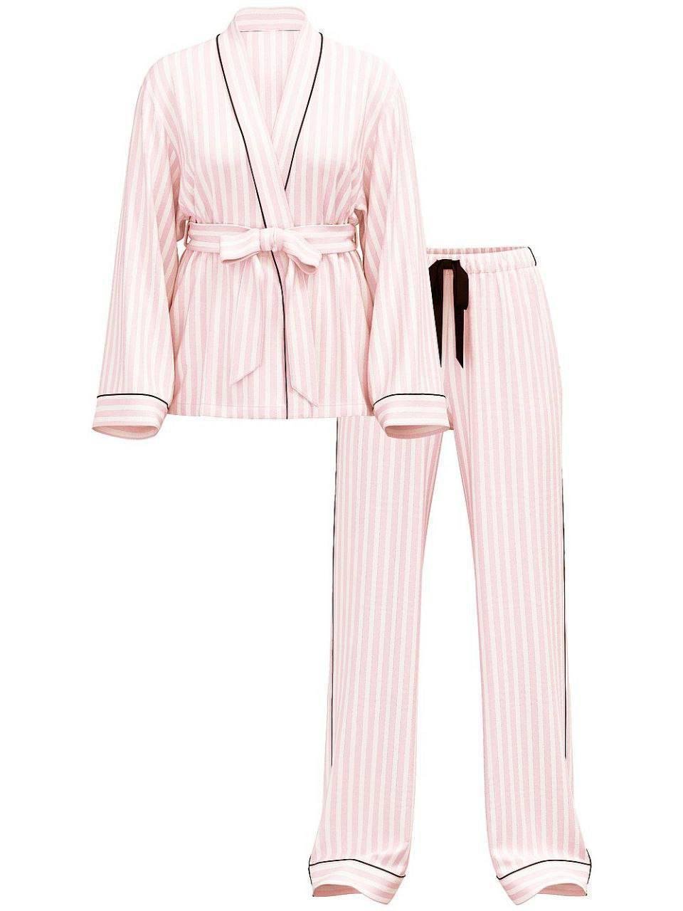 Піжама фланелева Victoria's Secret Flannel Long Pajama kimono Set смужка Short XS Рожевий (26811611D) - фото 3