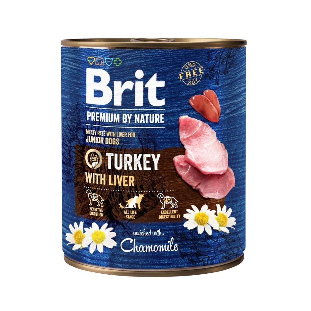 Корм влажный Brit Premium by Nature k консервы для собак с индейкой и индюшиной печенью 800 г (8595602561810)