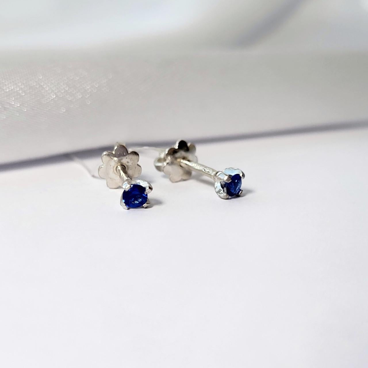 Серьги на закрутках с синим камнем 3 мм 925 пробы 1,20 г (2103с)