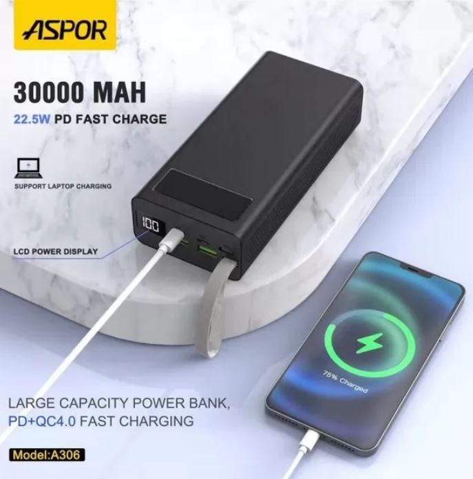 Портативний зарядний пристрій Aspor A306 30000 mAh (44458) - фото 4