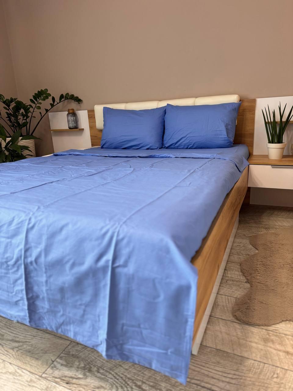 Постільна білизна сатин сімейний 150х220 см наволочки 70х70 см 2 шт. Синій (Д-Al-satin-002-04)