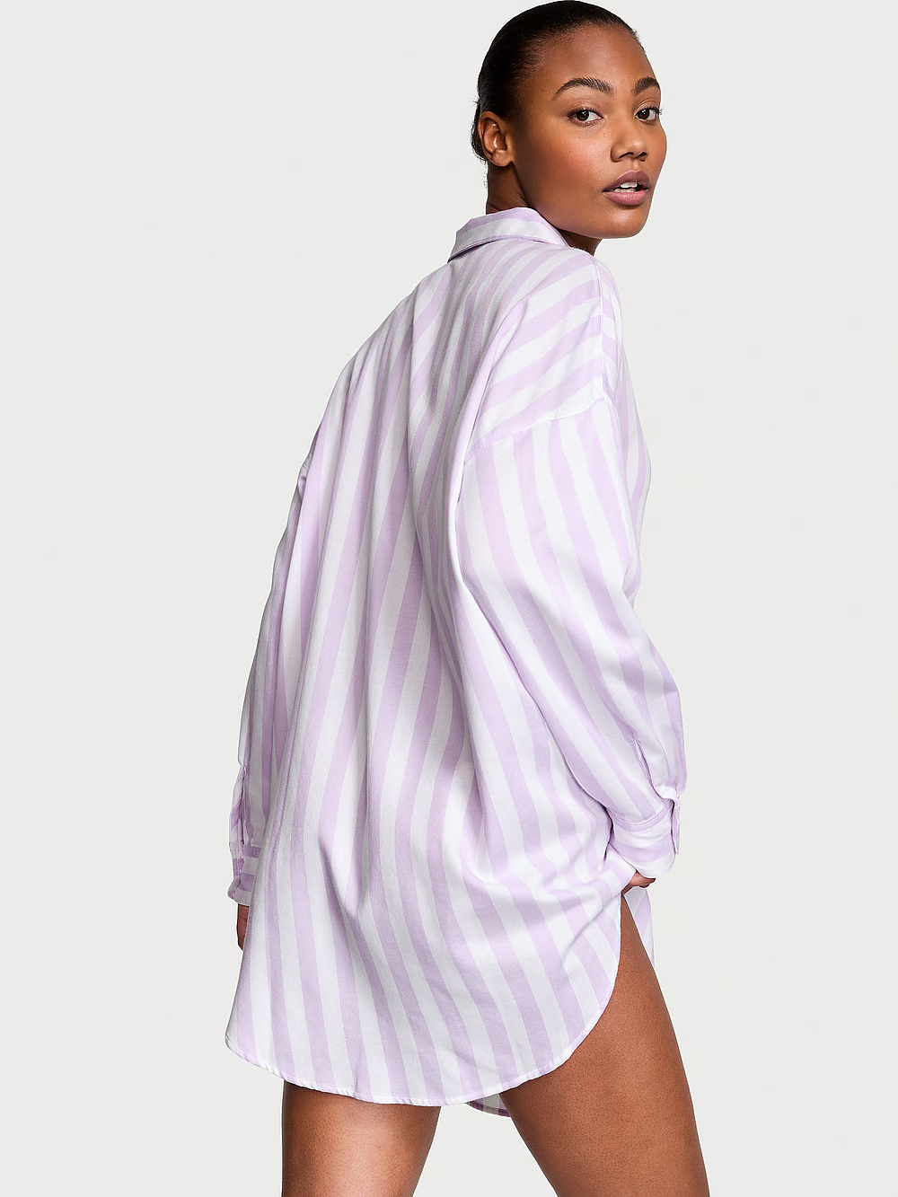 Сорочка Victoria's Secret Modal-Cotton Sleepshirt модал/бавовна у смужку L Фіолетовий (22614686) - фото 2