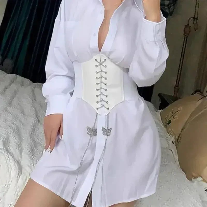 Широкий корсет на шнурівці-ланцюжку One size White (5727372) - фото 4