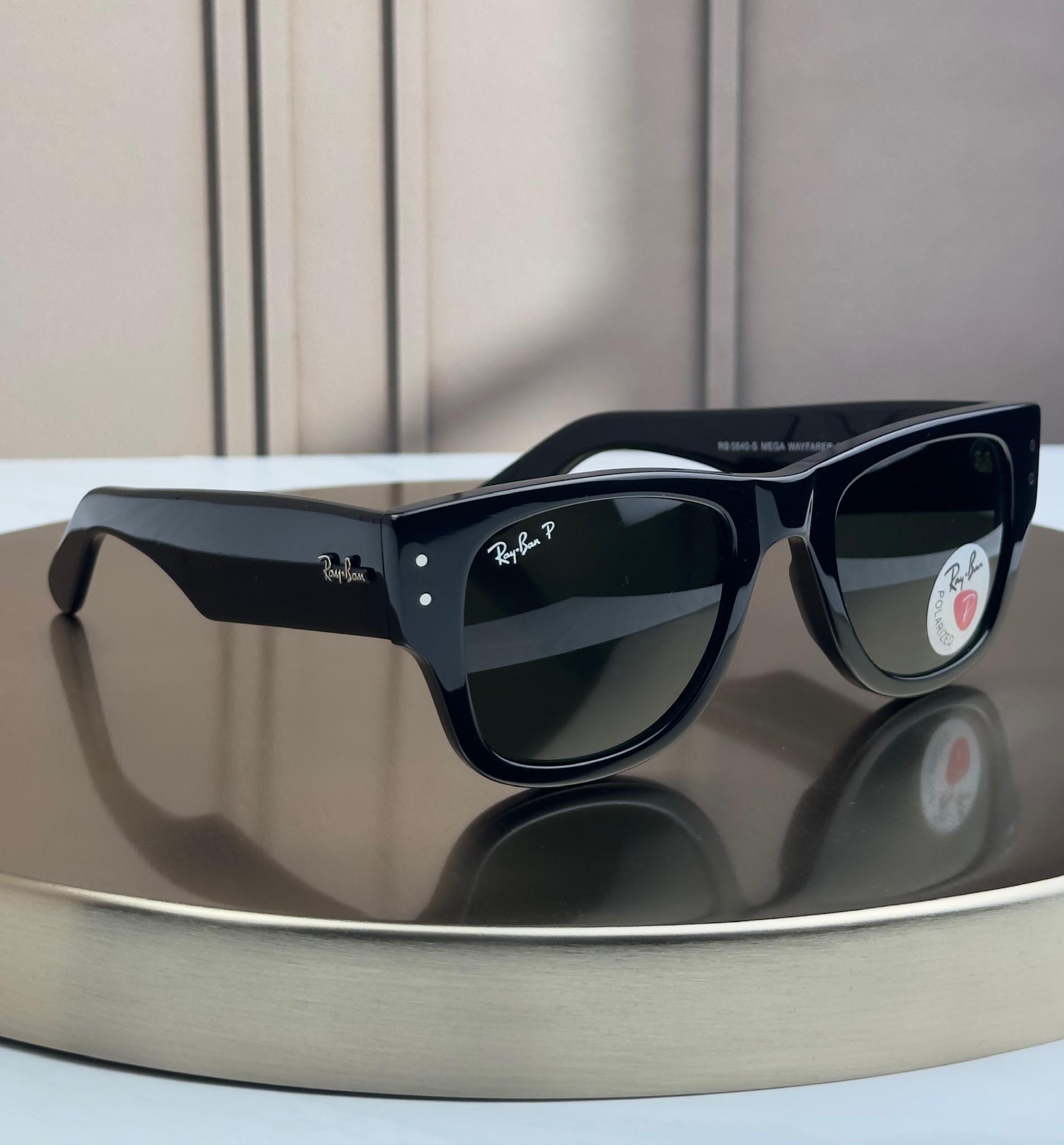 Солнцезащитные очки RAY-BAN Mega Wayfarer RB0840S зеленая линза G15 поляризованный