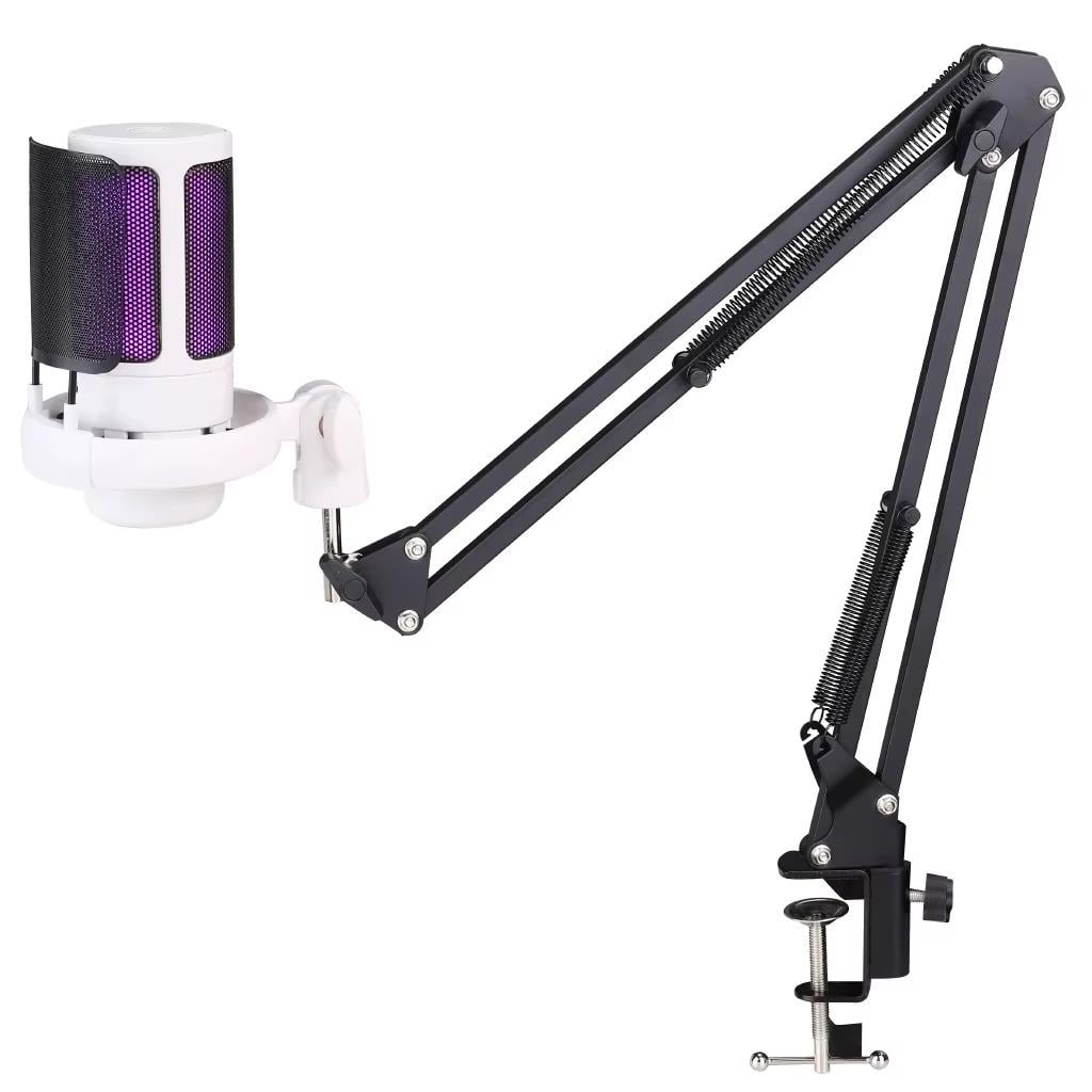 Микрофон для ПК и ноутбука ME6S для подкастов и стриминга с USB шумоподавлением RGB-подсветкой кардиоидной диаграммой Белый