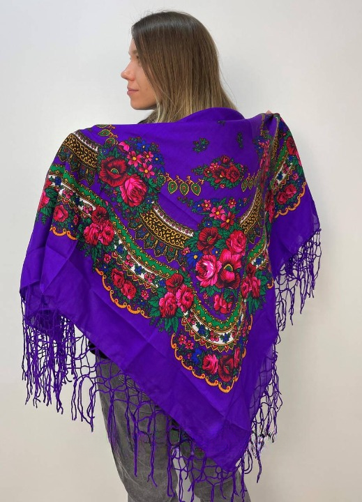 Платок Букет цветов 120х120 см Фиолетовый (29434536)