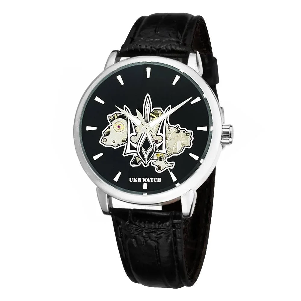 Часы механические Ukrwatch Воля с картой и гербом Украины Silver/Black (1201-0519)