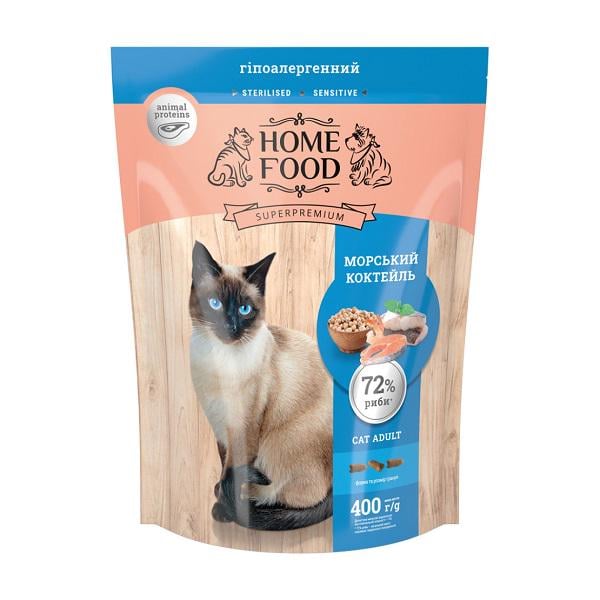 Корм сухой HOME FOOD для взрослых кошек Морской коктейль CAT Гипоаллергенный 400 г (000019277)