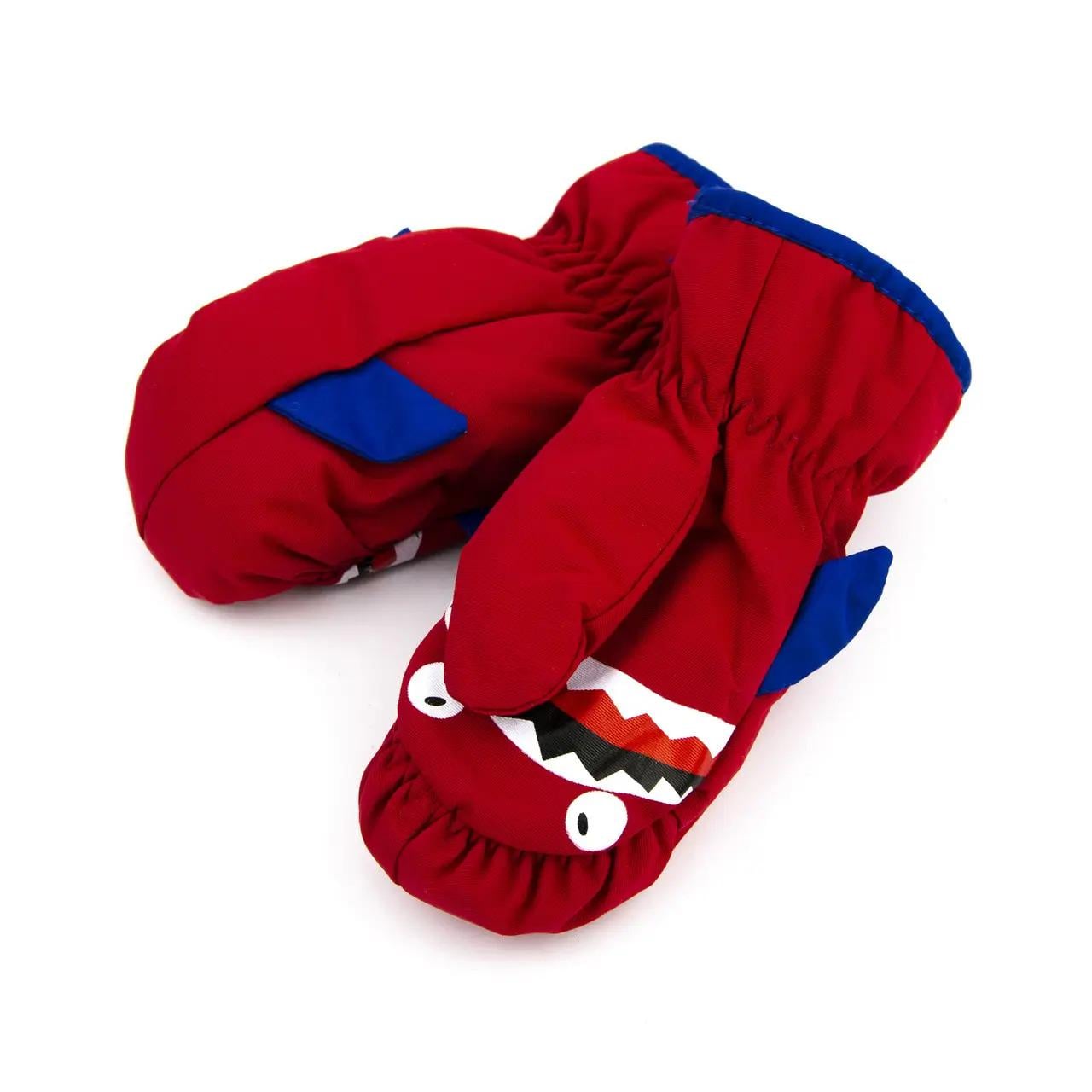 Детские перчатки болоневые лыжные Рыбы 4-6 лет Красный (23-16-10)