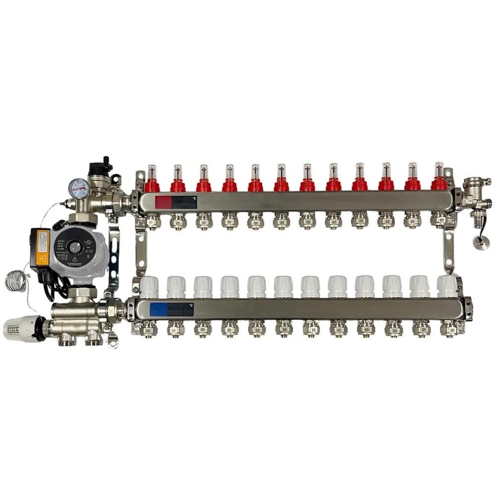 Коллектор Standard 1"-3/4" на 12 выходов и смесительная группа с насосом