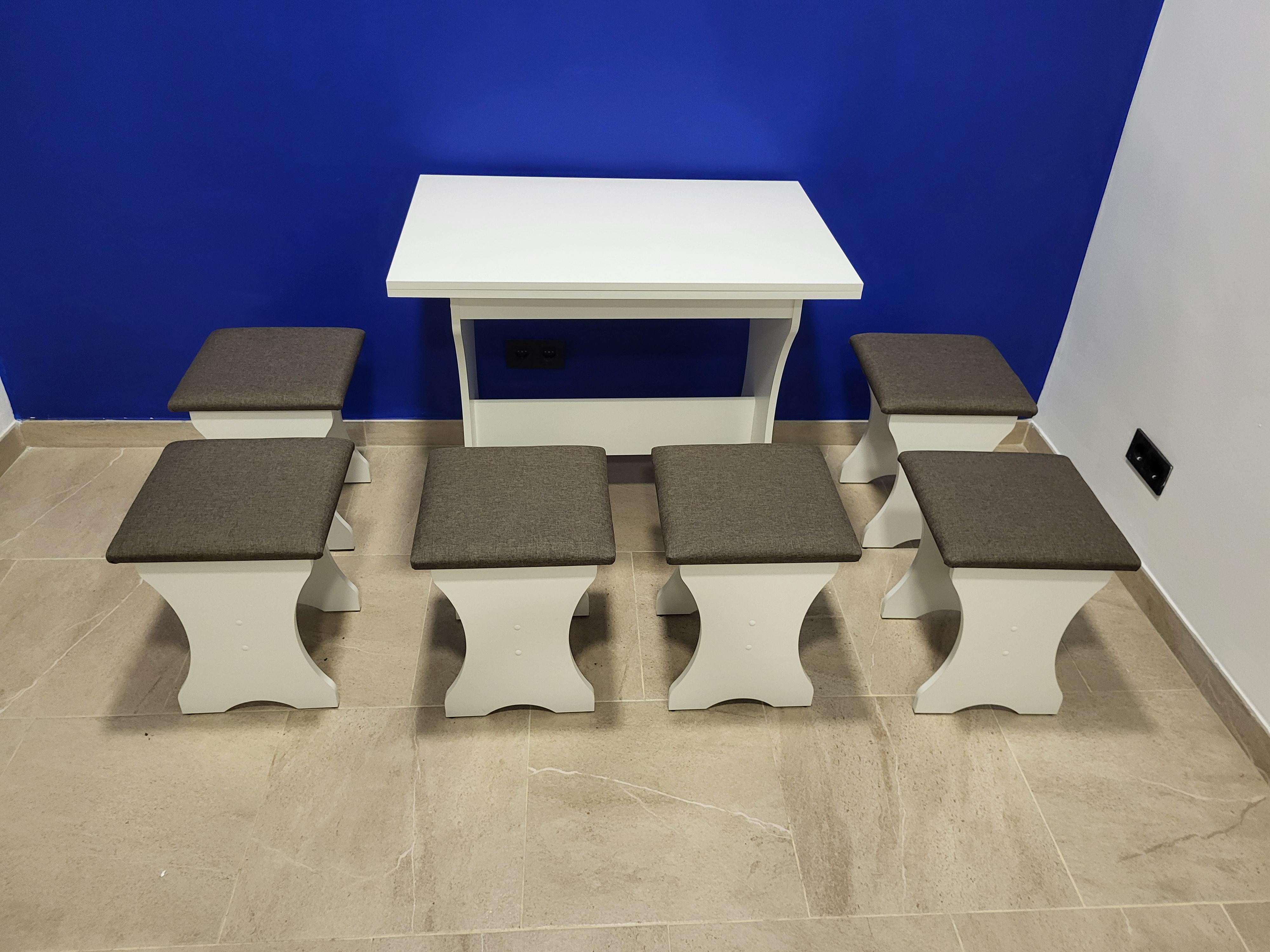 Стол раскладной и 6 табуретов Семейный Белый/Дорандо (S6T-B-D)