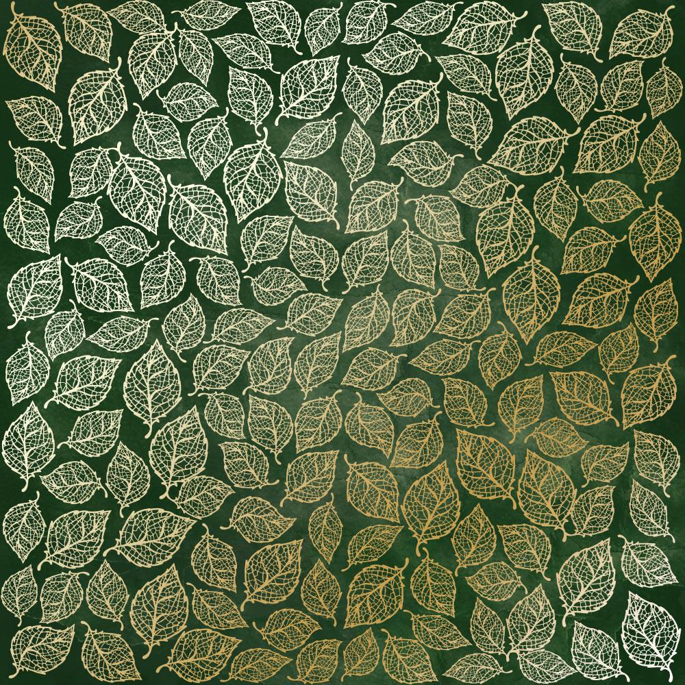 Лист бумаги односторонний Golden Leaves mini с фольгированием 30,5х30,5 см Dark Green/Aquarelle