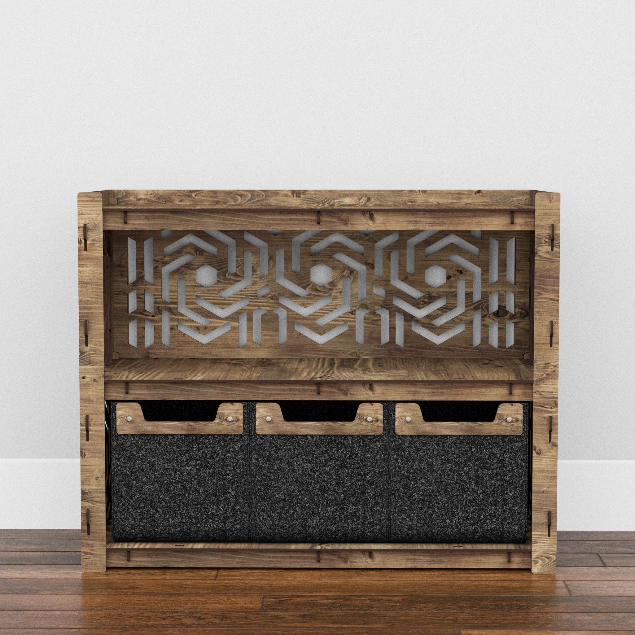 Комод в гостиную деревянный низкий Hexagonica Solar на 3 ящика черные корзины 600х750х345 мм (119987) - фото 3