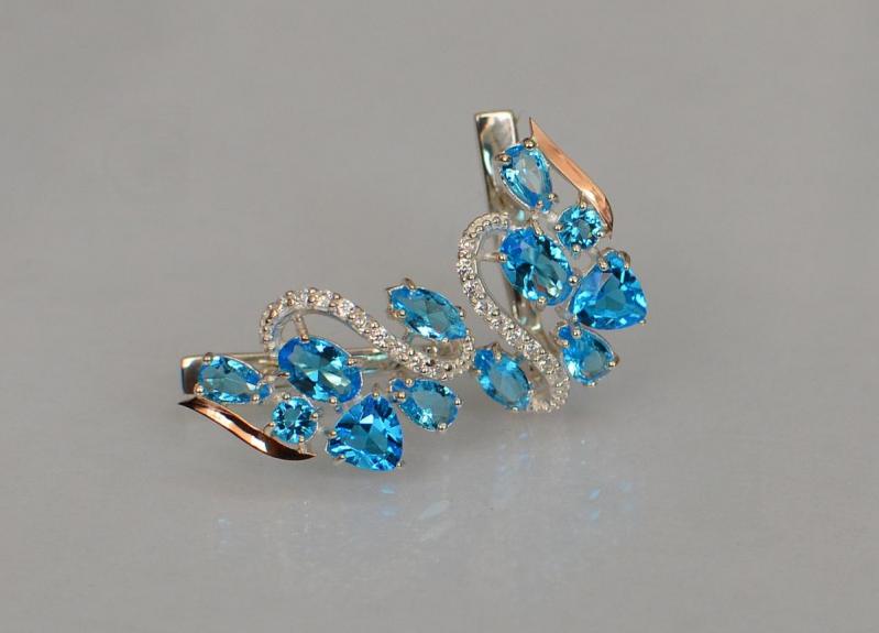 Серебряные серьги Sil с золотыми пластинами 152s-5 Лаванда (Sil-1064)