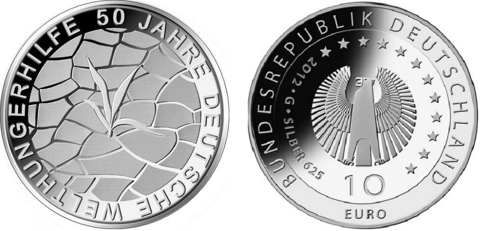 Коллекционная монета Германия 10 евро 2012 50 лет Немецкой организации помощи голодающим мира Серебро UNC (KM#309a) Коллекционная монета Германия 10 евро 2012 50 лет Немецкой организации помощи голодающим мира Серебро UNC (KM#309a)