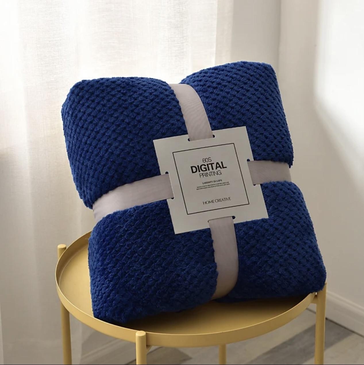 Плед флисовый фактурный двуспальный 200×230 см Синий (2894501734)