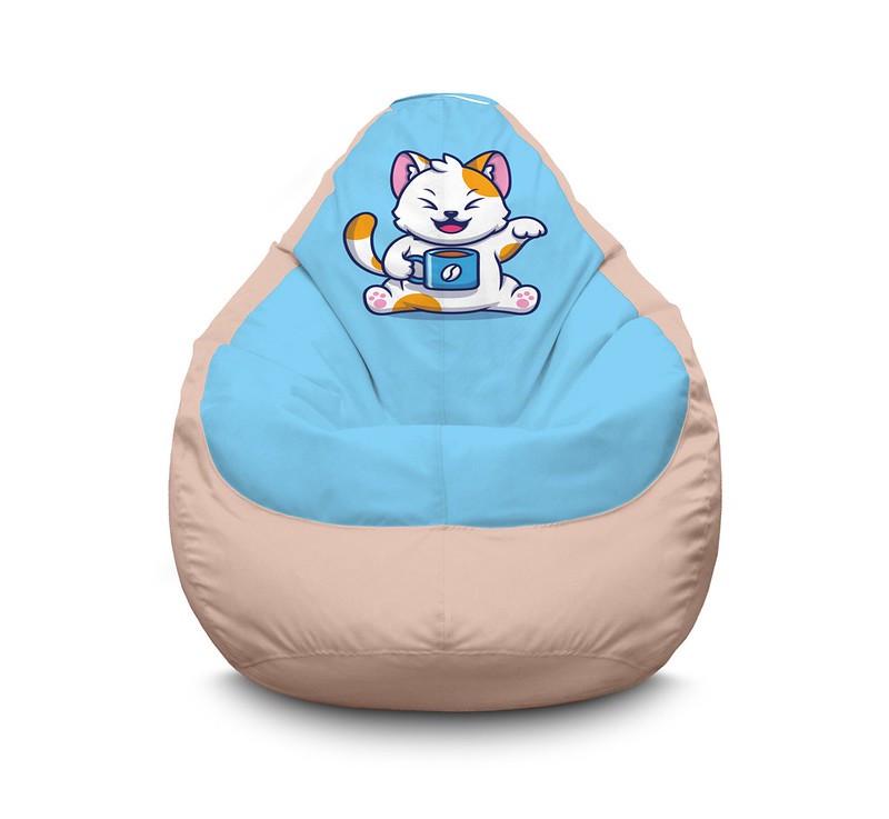 Кресло мешок iPuff Cute cat With Coffee Оксфорд XXXL 100х135 см Бежевый