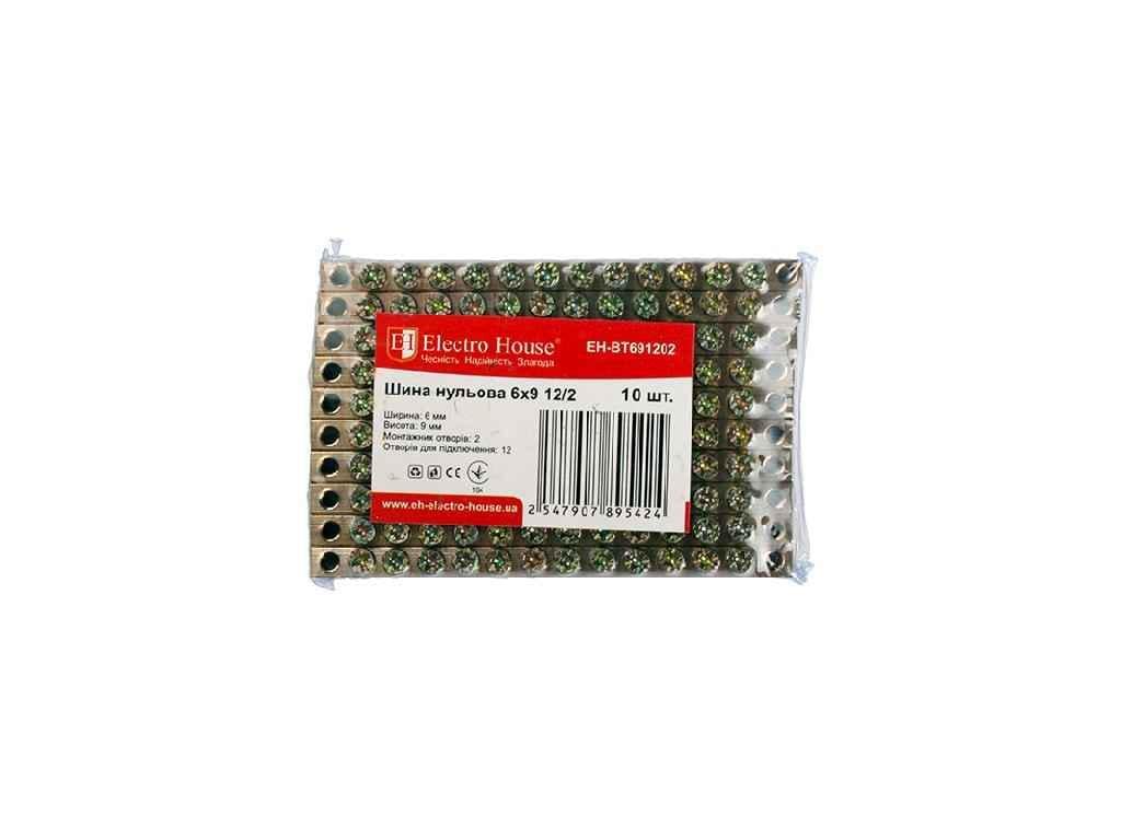 Шина нулевая Electro House 6х9 мм2 12/2 2 отверстия EH-BT691202 (805923)