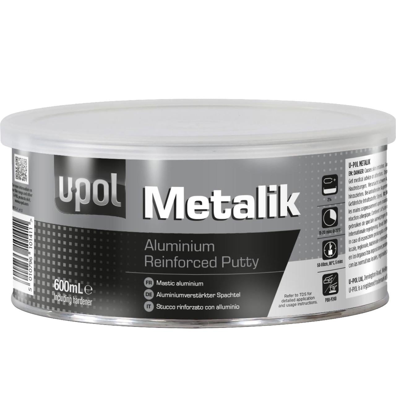 Шпатлевка с алюминием армированная U-POL Metalik Aluminium Reinforced Putty 600 мл Серебряно-серый