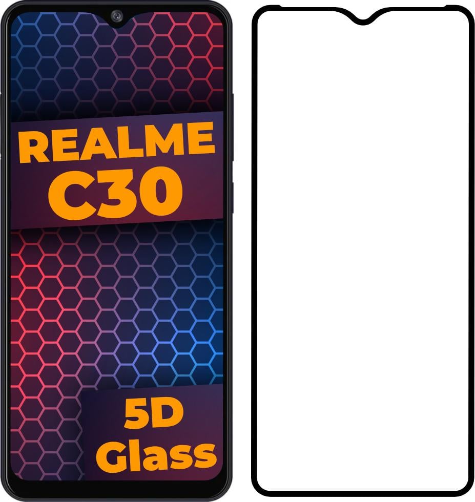 Стекло 5D Realme C30 защитное Full Glue Black (29396)