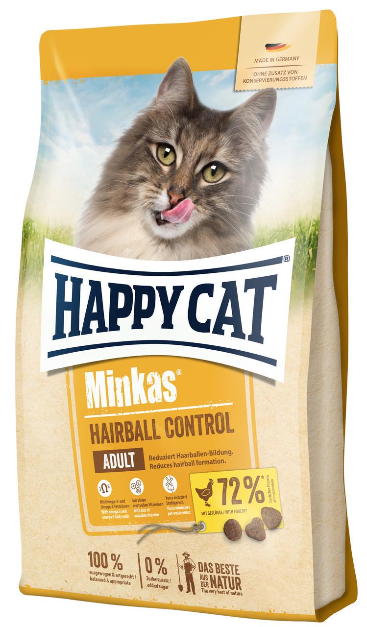 Корм сухой Happy Cat Minkas Hairball Control Geflugel для взрослых кошек с птицей 1,5 кг (70410)