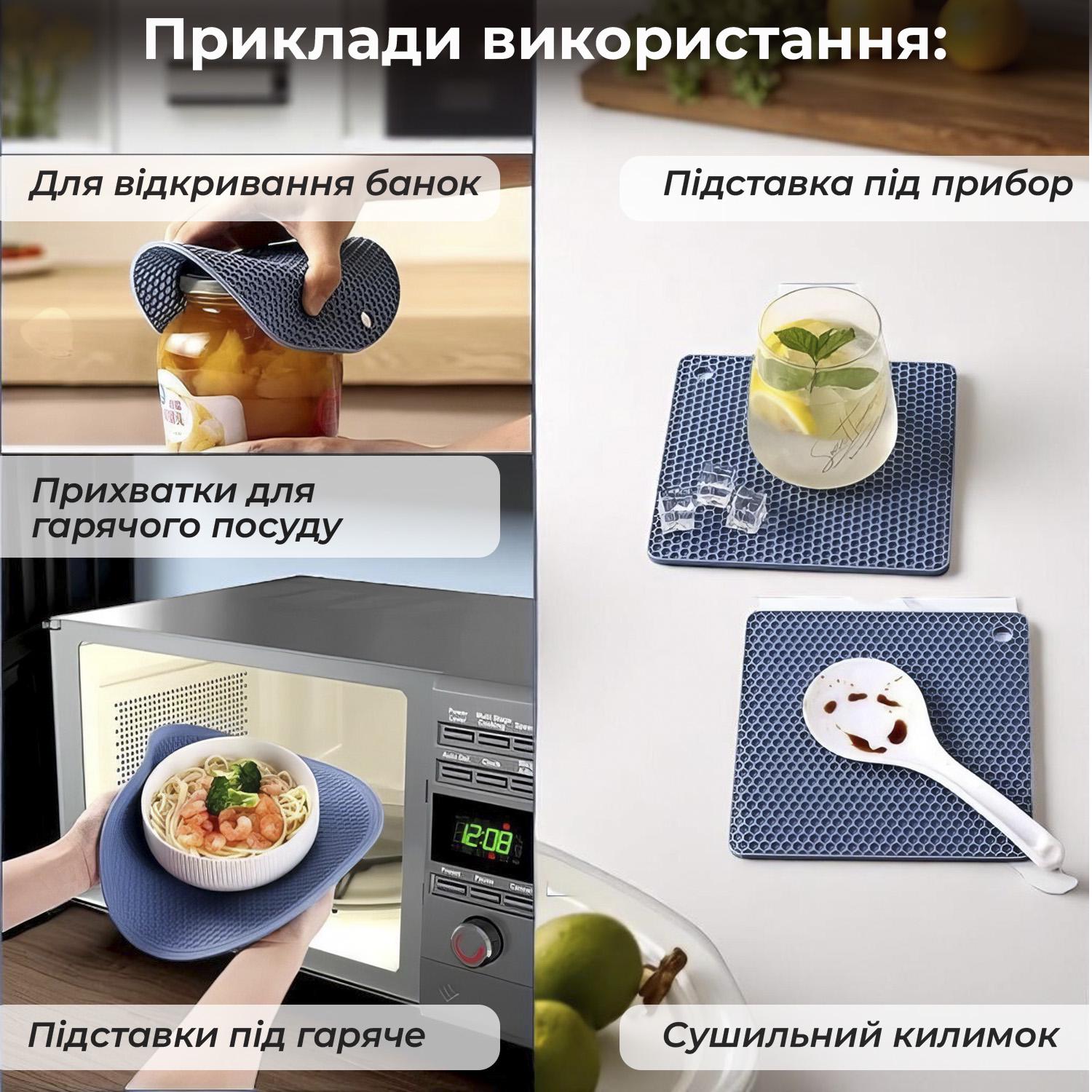 Подставки под горячее силиконовые 3 шт. Синий - фото 3