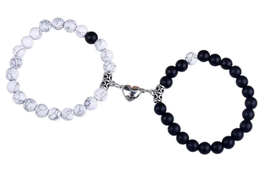 Браслеты парные из натурального камня Кахолонг и Шунгит