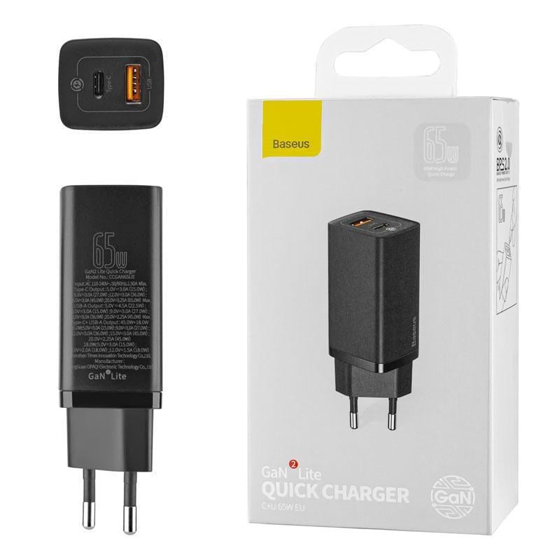Зарядний пристрій BASEUS GaN2 Lite Quick Charger C+U 65W EU Black (CCGAN2L-B01) - фото 2 Зарядний пристрій BASEUS GaN2 Lite Quick Charger C+U 65W EU Black (CCGAN2L-B01) - фото 2