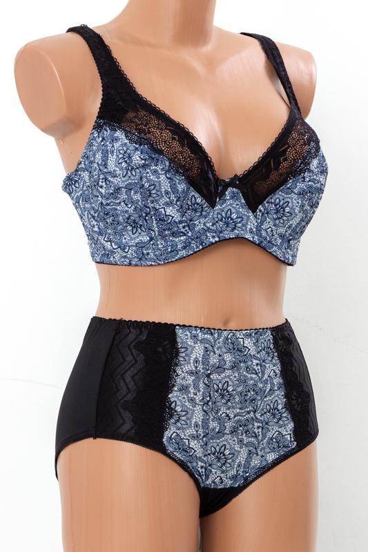 Комплект жіночої білизни Plus Size з мереживом та високими трусиками Носи Своє 105D Синій (13639-1)