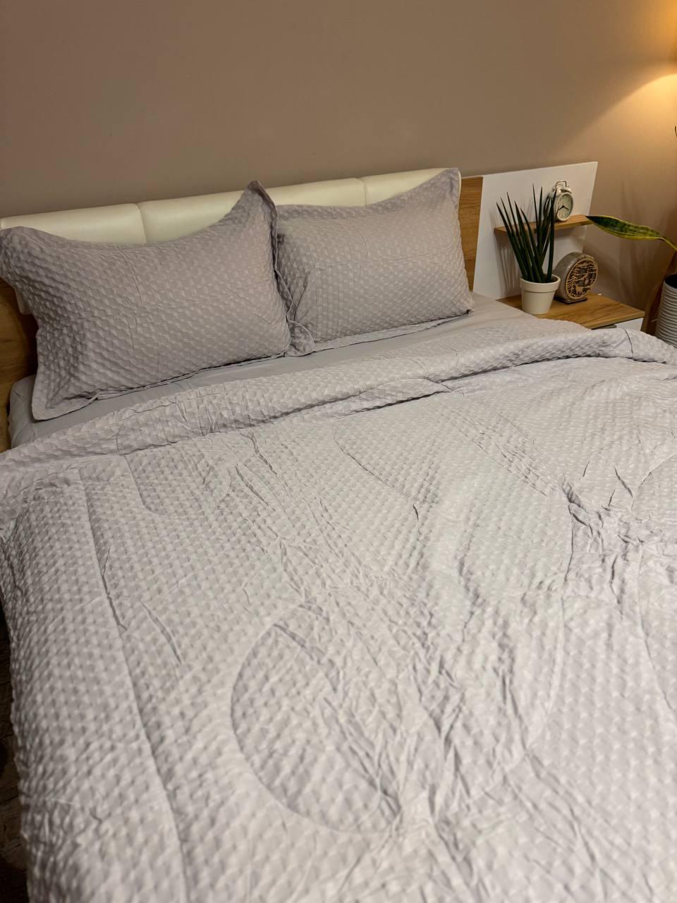 Постельное белье с одеялом сатин евро 200х230 см наволочки 50х70 см 2 шт. Серый (Д-Al-sat-kovdra-001-02) - фото 4