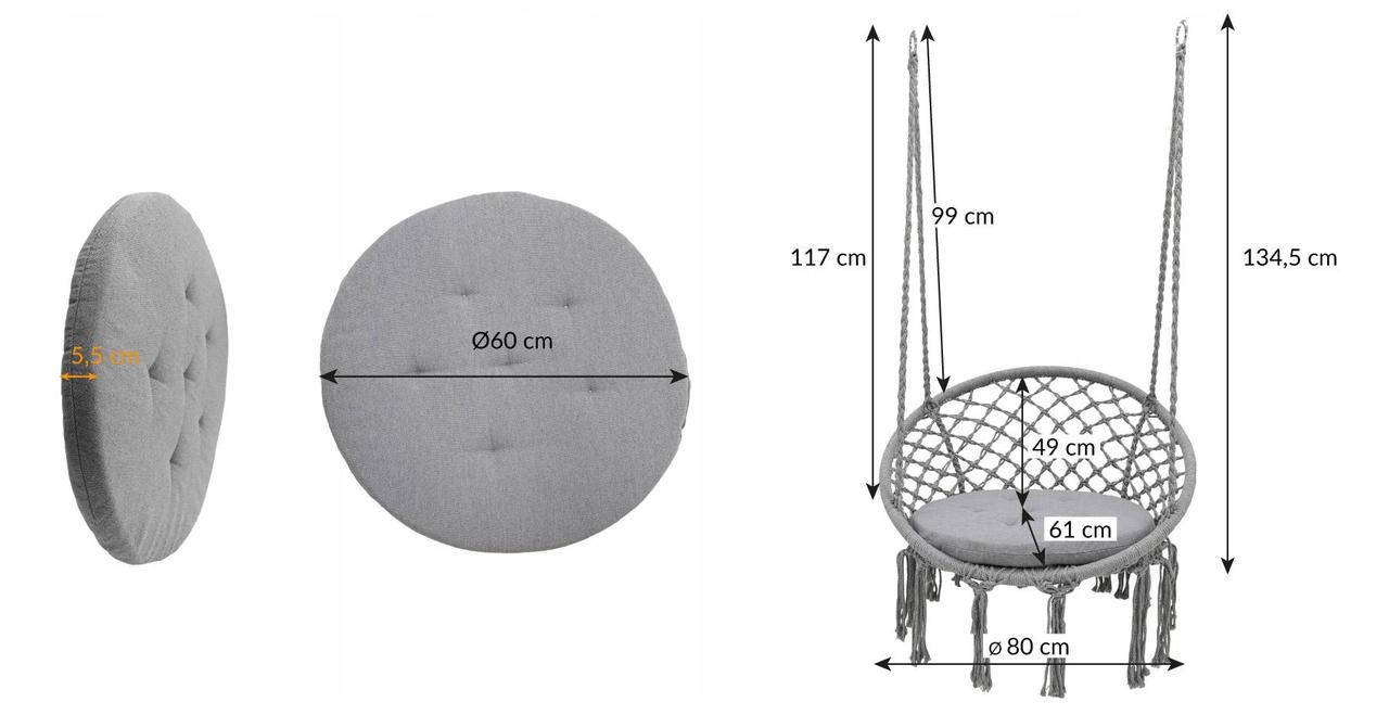 Садова гойдалка Jumi підвісна з подушкою Grey - фото 2