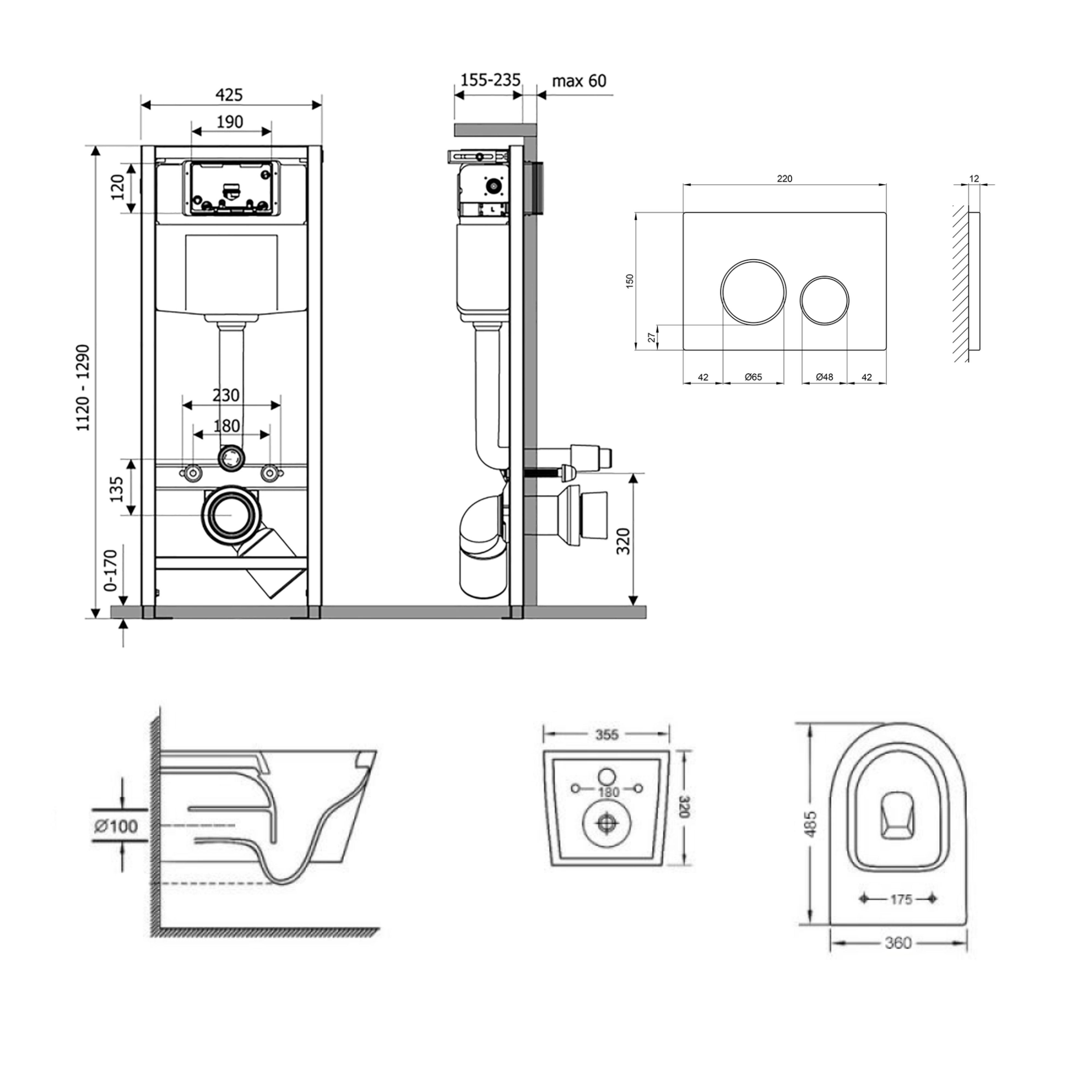 Унитаз подвесной Qtap Swan/комплект инсталляции Nest 4в1 круглая клавиша Satin (SD00051276) - фото 2