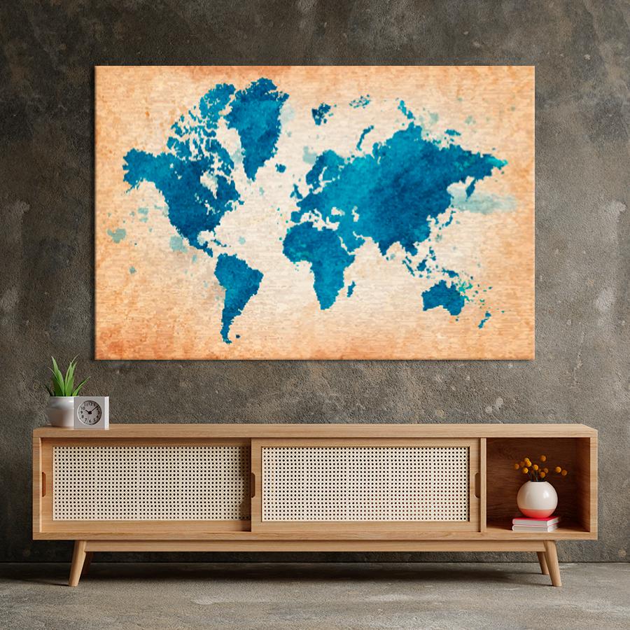 Картина на холсте Синяя карта мира 80x54 см (V519-1_L)