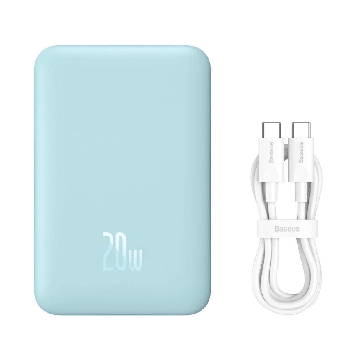 Павербанк с беспроводной зарядкой Baseus Magnetic Mini Wireless Fast Charge Qi 15 W 2в1 10000 mAh 20 W 2,4 A QC3,0/PD3,0 Голубой (PPCX030003)