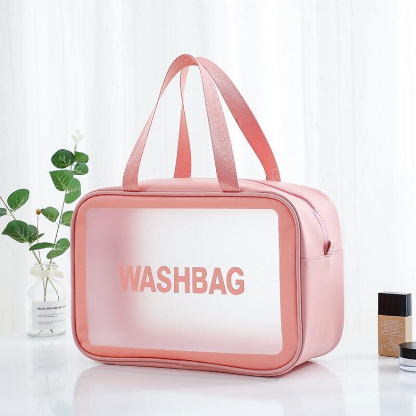 Сумка-косметичка з ручками прозора Washbag 25 см Pink (128673) - фото 2 Сумка-косметичка з ручками прозора Washbag 25 см Pink (128673) - фото 2