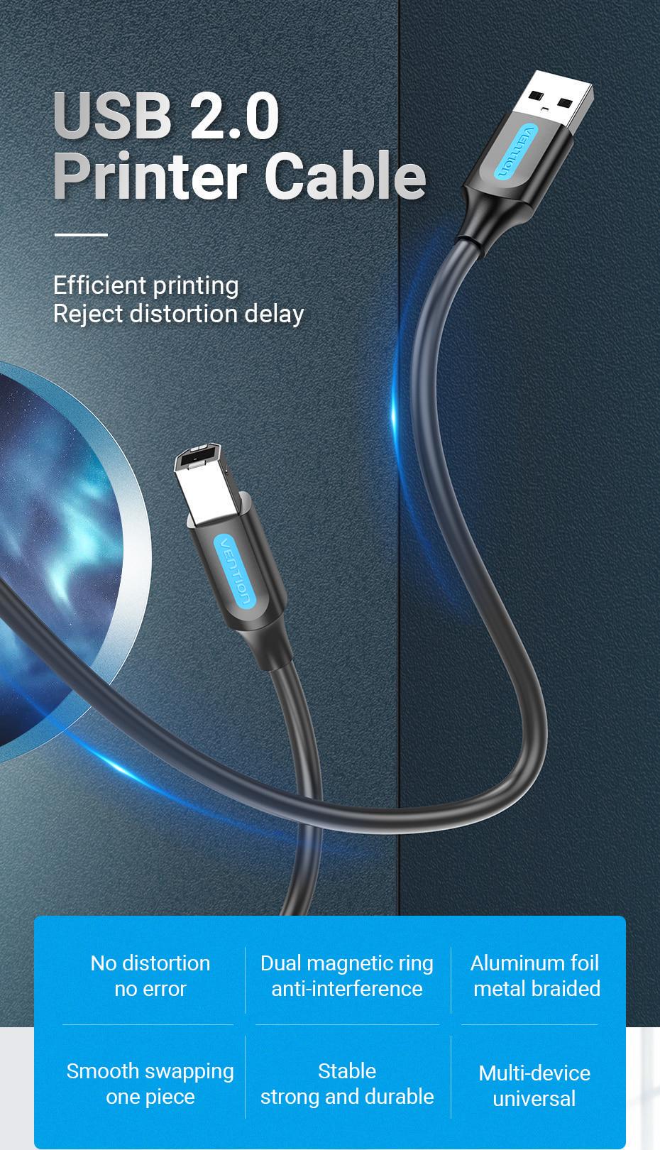 Кабель для принтера Vention USB-USB Type-B 2.0 480 Мбіт/с 2A USB-A на USB-B 1,5 м Чорний (COQBG) - фото 2