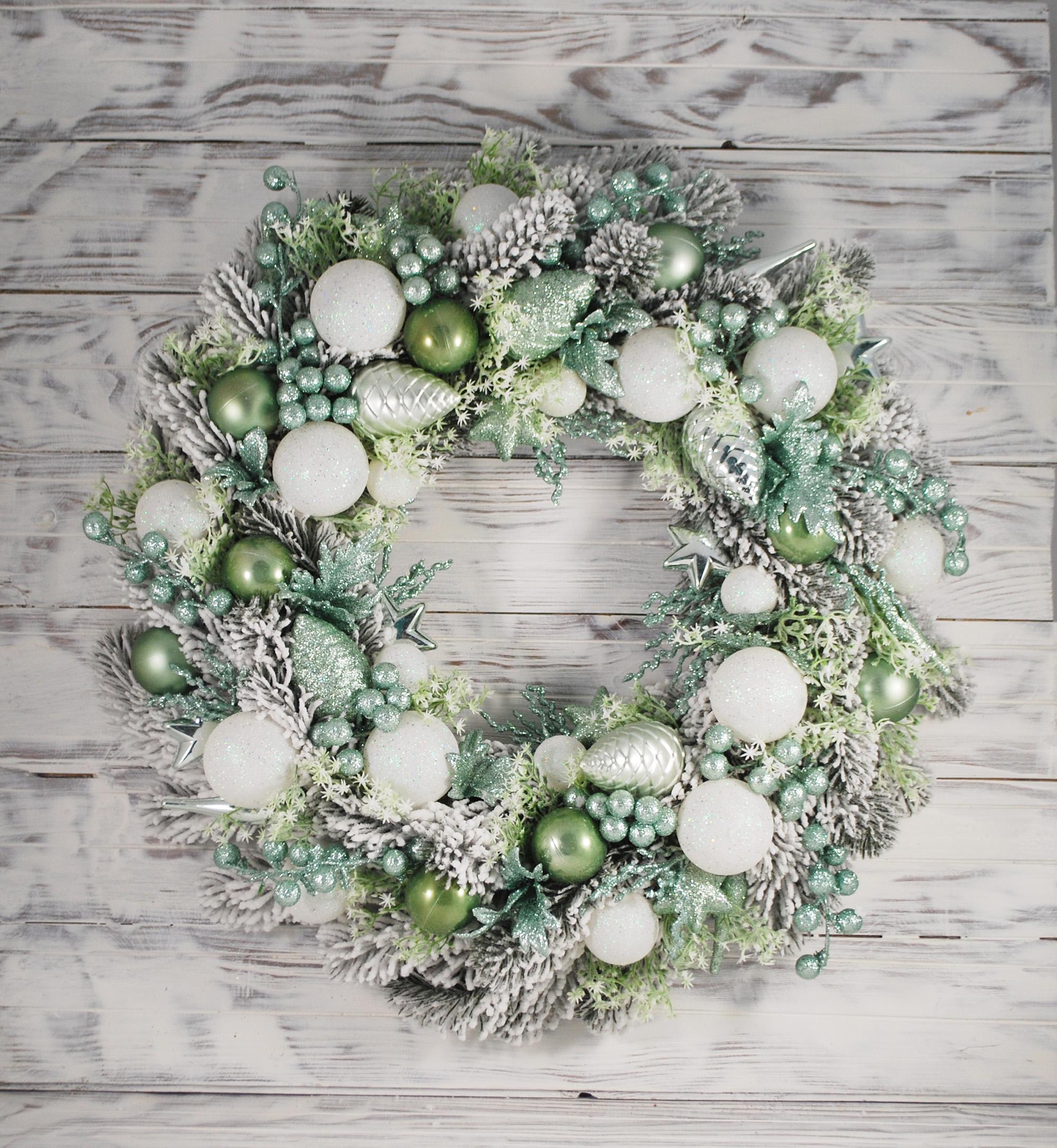 Вінок новорічний 43 см М'ятний/Білий (4933476) - фото 2